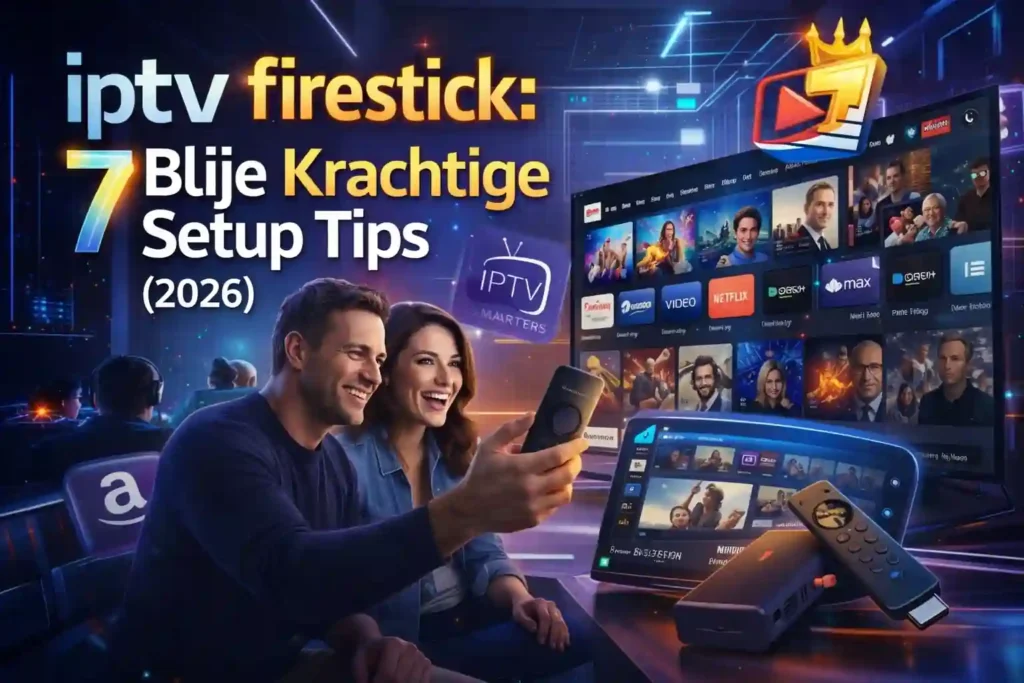 iptv firestick 2026 – gebruiker stelt IPTV in op Fire TV Stick met afstandsbediening voor stabiel kijken