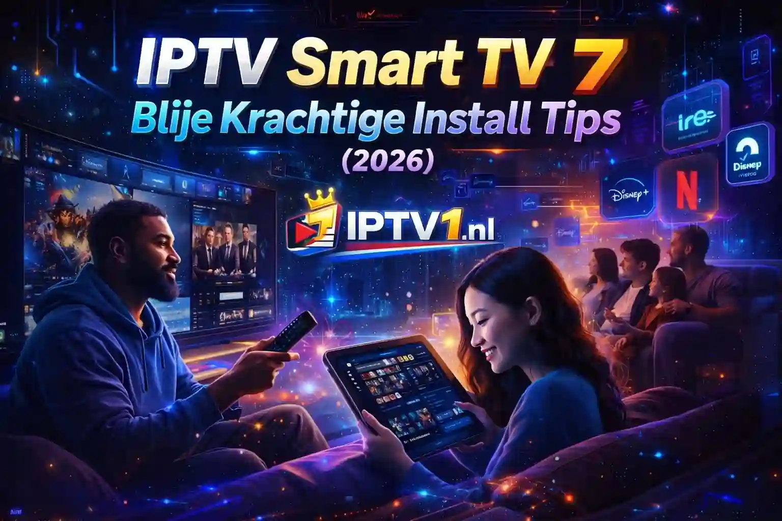 IPTV smart tv 2026 – gebruiker installeert IPTV op een smart TV met afstandsbediening (IPTV1.nl)