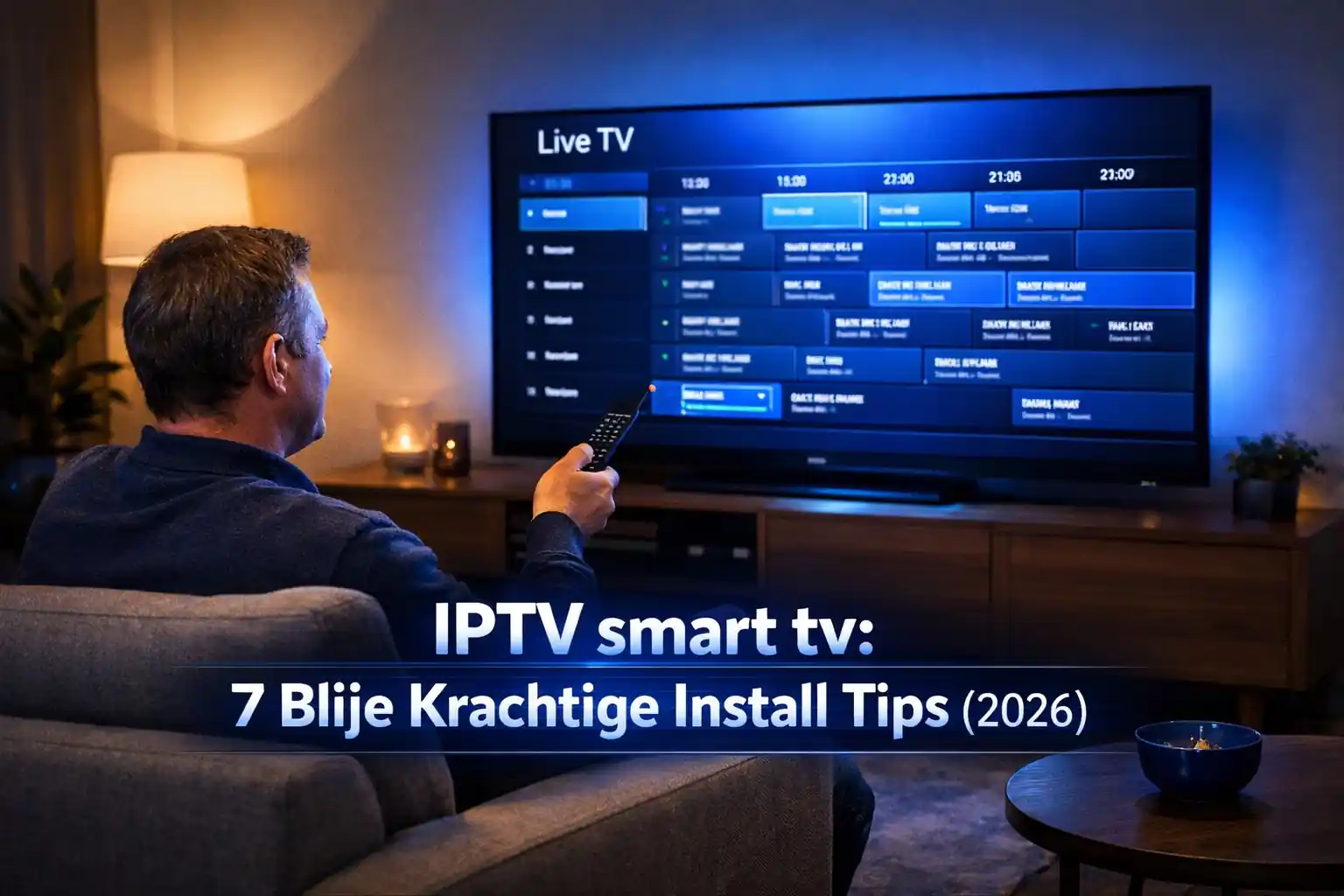 IPTV smart tv 7 Blije Krachtige Install Tips (2026) – IPTV1.nl guide met smart TV, remote en installatie-icons