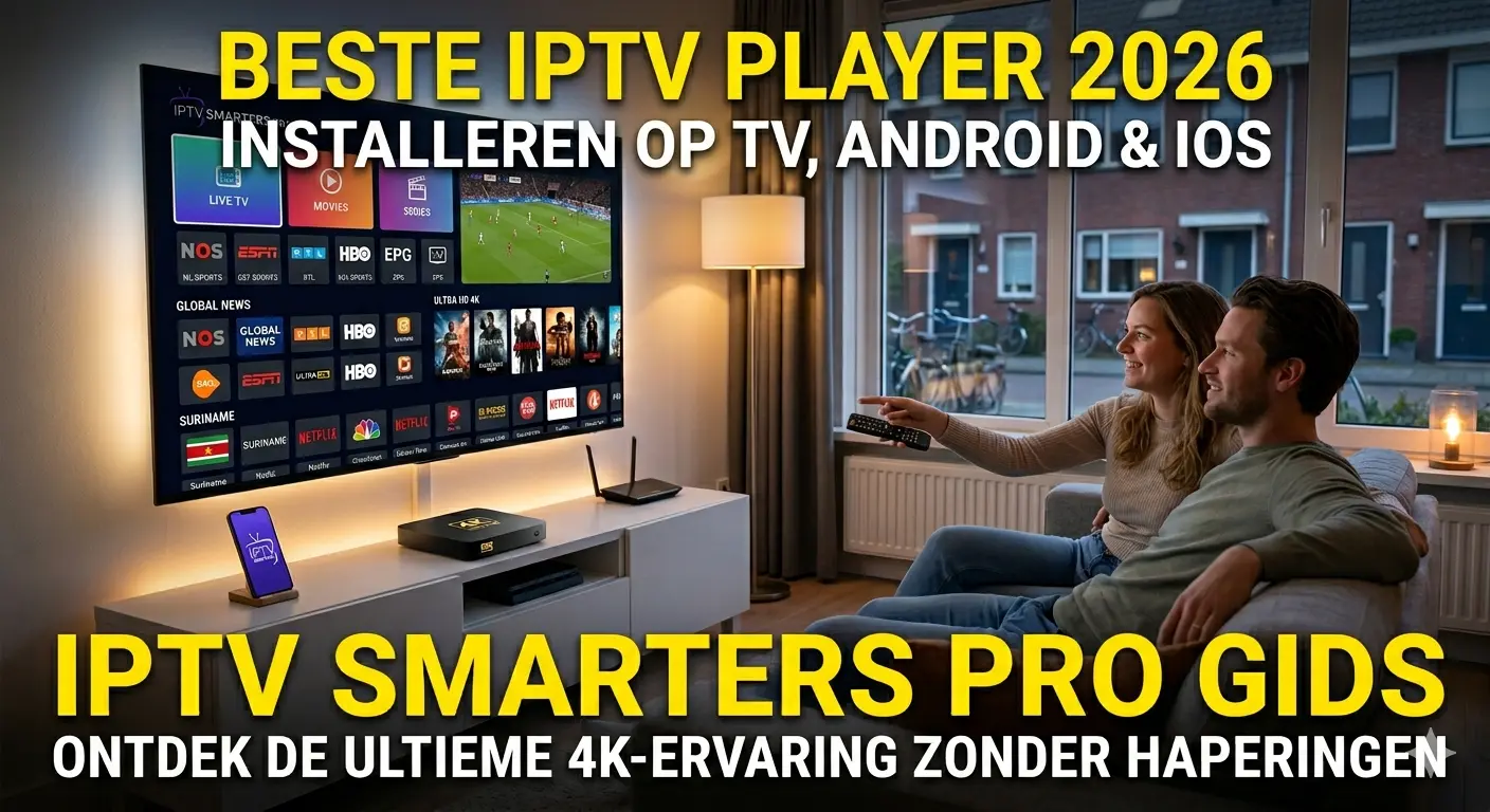 IPTV Smarters Pro, IPTV Nederland, IPTV player, IPTV abonnement, IPTV kopen, 4K-kwaliteit, EPG, M3U-link, Xtream Codes, IPTV Box, TiviMate, VLC Player, Nvidia Shield, Buffervrij, WhatsApp support, IPTV kastje, IPTV service.